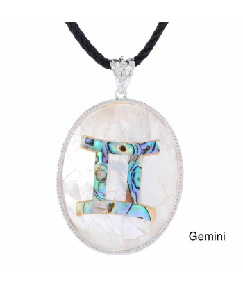 Gemini Zodiac Pendant Necklace with River Shell, Abalone, and Sterling Silver la livraison gratuite