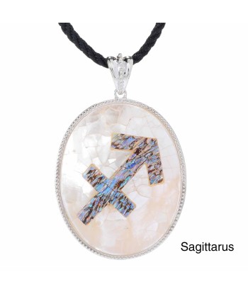 Sagittarius Zodiac Pendant Necklace with River Shell, Abalone, and Sterling Silver À commander