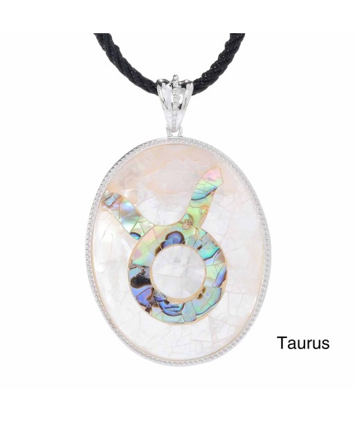 Taurus Zodiac Pendant Necklace with River Shell, Abalone, and Sterling Silver Livraison rapide