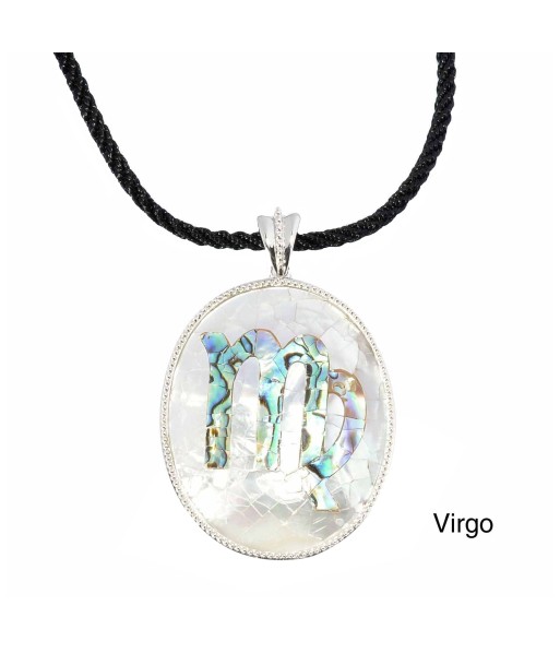 Virgo Zodiac Pendant Necklace with River Shell, Abalone, and Sterling Silver offre 