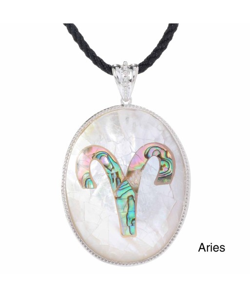 Aries Zodiac Pendant Necklace with River Shell, Abalone, and Sterling Silver pour bénéficier 