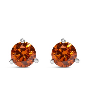 14K White Gold 1/2 Cttw Lab-Grown Round Brilliant-Cut Orange Diamond Classic 3-Prong Martini set Stud Earrings (Orange Color, VS1-VS2 Clarity) Profitez des Offres !