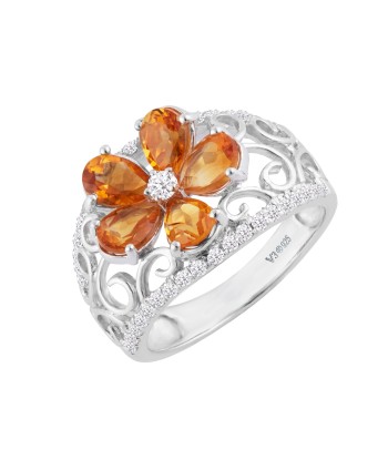 Sterling Silver Pear Shape Citrine & White Zircon Flower Ring brillant des détails fins