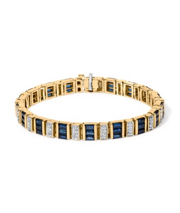 14K Yellow Gold 2/5 Cttw Diamond & 8.0 Cttw Baguette Cut Blue Sapphire Alternating Link Bracelet (G-H Color, VS1-VS2 Clarity) - 7" Inches store