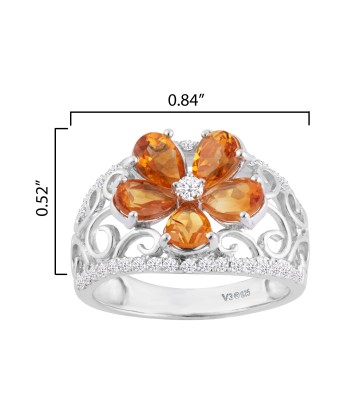 Sterling Silver Pear Shape Citrine & White Zircon Flower Ring brillant des détails fins