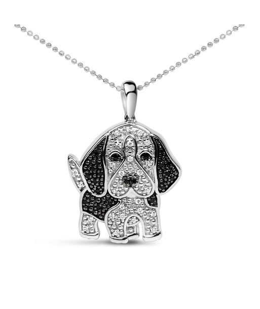 .925 Sterling Silver 1/4 Cttw White and Black Diamond Basset Hound Dog Pendant Necklace 18 inch (I-J Color, I2-I3 Clarity) les ctes