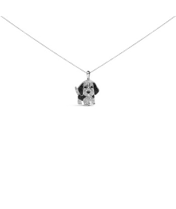 .925 Sterling Silver 1/4 Cttw White and Black Diamond Basset Hound Dog Pendant Necklace 18 inch (I-J Color, I2-I3 Clarity) les ctes