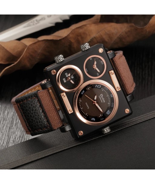 Luxury Designer Square-Face Watch with Three Time Zones for Men Venez découvrir notre 