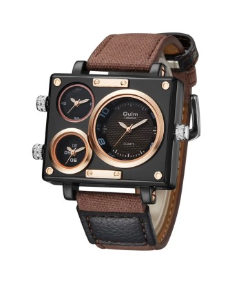 Luxury Designer Square-Face Watch with Three Time Zones for Men Venez découvrir notre 