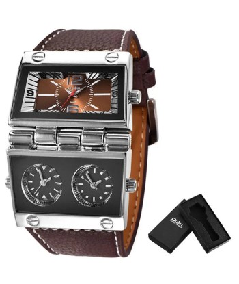 Dual Display Sports Watch with Leather Band - Large Size for Men's Outdoor Fashion pas cheres