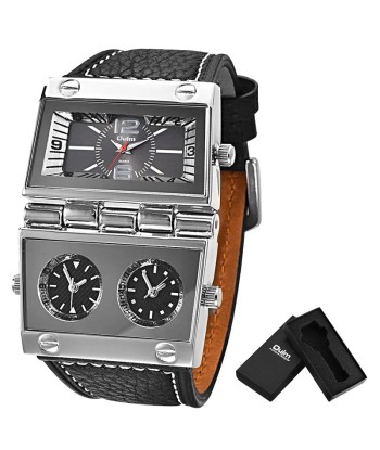 Dual Display Sports Watch with Leather Band - Large Size for Men's Outdoor Fashion pas cheres