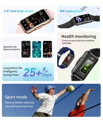 Smart Bracelet for Women & Men: Waterproof Heart Rate Blood Oxygen Monitoring Sport Smartwatch Watch 2023