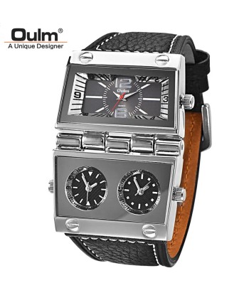 Dual Display Sports Watch with Leather Band - Large Size for Men's Outdoor Fashion pas cheres