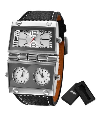 Dual Display Sports Watch with Leather Band - Large Size for Men's Outdoor Fashion pas cheres