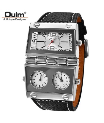 Dual Display Sports Watch with Leather Band - Large Size for Men's Outdoor Fashion pas cheres