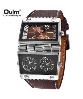 Dual Display Sports Watch with Leather Band - Large Size for Men's Outdoor Fashion pas cheres