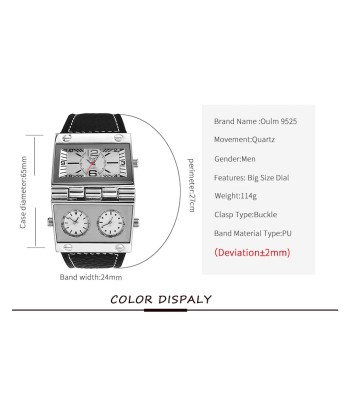 Dual Display Sports Watch with Leather Band - Large Size for Men's Outdoor Fashion pas cheres