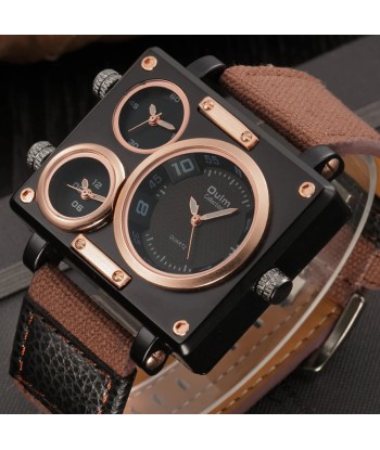 Luxury Designer Square-Face Watch with Three Time Zones for Men Venez découvrir notre 