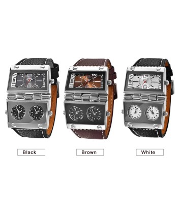 Dual Display Sports Watch with Leather Band - Large Size for Men's Outdoor Fashion pas cheres