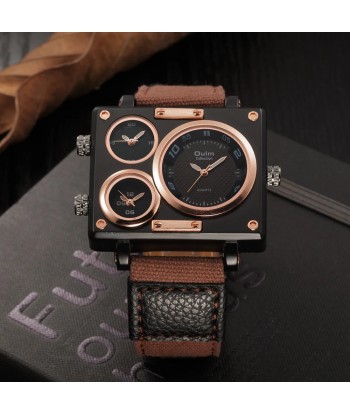 Luxury Designer Square-Face Watch with Three Time Zones for Men Venez découvrir notre 