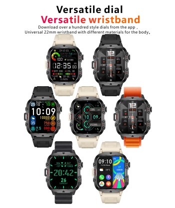 Rugged Military-Style Fitness Smart Watch for Android & IOS, Featuring 3ATM Waterproofing, Sport Functionality, and AI Voice Calling - Ideal for Outdoor Adventures meilleur choix