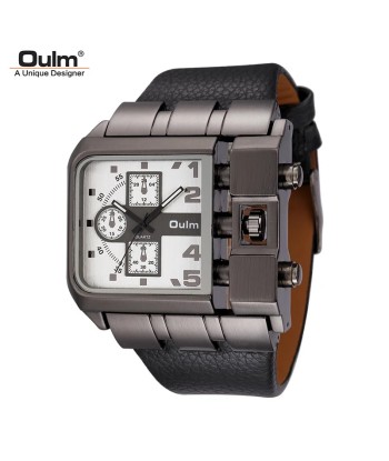 Unique Design Square Men's Wristwatch with Wide Dial and Leather Strap Paris Déstockage Promo