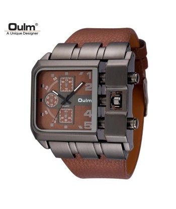 Unique Design Square Men's Wristwatch with Wide Dial and Leather Strap Paris Déstockage Promo