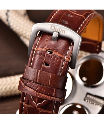 Luxury Fashion Brown Quartz Watch with Three Small Dials & Leather Strap for Men de France