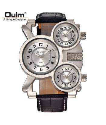 Luxury Fashion Brown Quartz Watch with Three Small Dials & Leather Strap for Men de France