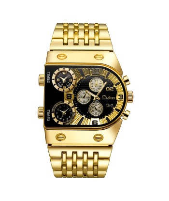 Multifunctional Large Dial Luminous Men's Watch with Gold Steel Belt and Multi-Time Zone Quartz Movement Par le système avancé 