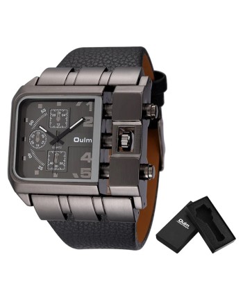 Unique Design Square Men's Wristwatch with Wide Dial and Leather Strap Paris Déstockage Promo