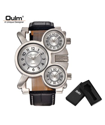 Luxury Fashion Brown Quartz Watch with Three Small Dials & Leather Strap for Men de France