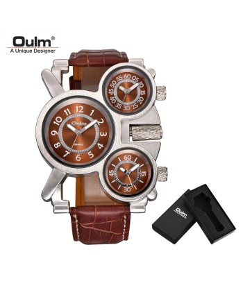 Luxury Fashion Brown Quartz Watch with Three Small Dials & Leather Strap for Men de France