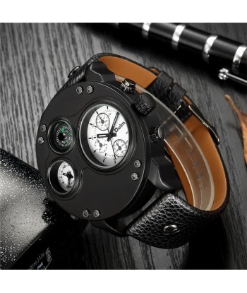 Luxury Sport Wrist Watch with Multiple Time Zones & Genuine Leather Band Venez découvrir notre 