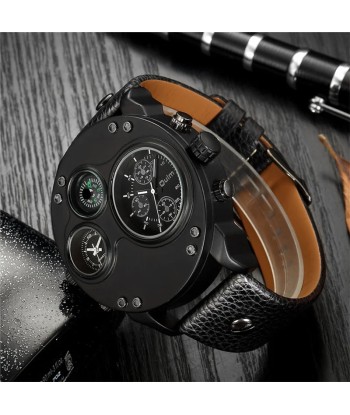 Luxury Sport Wrist Watch with Multiple Time Zones & Genuine Leather Band Venez découvrir notre 