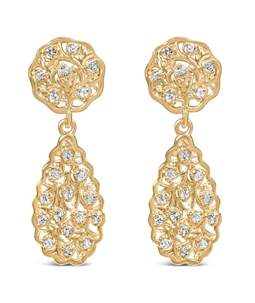 14K Yellow Gold Plated Sterling Silver 1/5 Cttw Diamond Teardrop Filigree Earrings (H-I Color, I1-I2 Clarity) du meilleur 