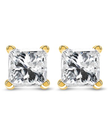 IGI Certified 1/4 Cttw Princess-Cut Square Diamond 4-Prong Solitaire Stud Earrings in 14K Yellow Gold (N-O Color, I1-I2 Clarity) pas cher