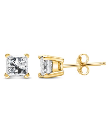 IGI Certified 1/4 Cttw Princess-Cut Square Diamond 4-Prong Solitaire Stud Earrings in 14K Yellow Gold (N-O Color, I1-I2 Clarity) pas cher