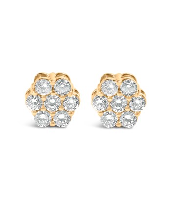 14K Yellow Gold 3/4 Cttw 7 Stone Floral Cluster Round Brilliant Cut Diamond Stud Earrings with Screw Backs (I-J Color, SI2-I1 Clarity) Par le système avancé 