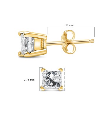 IGI Certified 1/4 Cttw Princess-Cut Square Diamond 4-Prong Solitaire Stud Earrings in 14K Yellow Gold (N-O Color, I1-I2 Clarity) pas cher