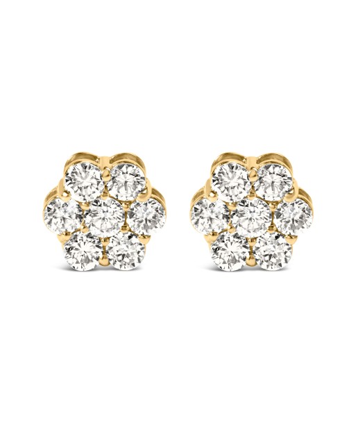 14K Yellow Gold 1 1/2 Cttw 7 Stone Floral Cluster Round Brilliant Cut Diamond Stud Earrings with Screw Backs (I-J Color, SI1-SI2 Clarity) Livraison rapide