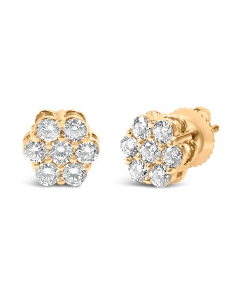 14K Yellow Gold 3/4 Cttw 7 Stone Floral Cluster Round Brilliant Cut Diamond Stud Earrings with Screw Backs (I-J Color, SI2-I1 Clarity) Par le système avancé 