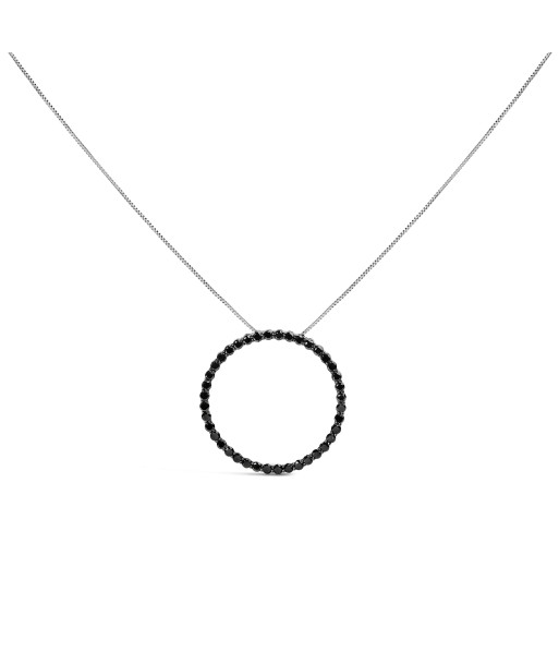 .925 Sterling Silver 2.0 Cttw Black Diamond Open Hoop Circle 18" Pendant Necklace (Black Color, I2-I3 Clarity) shop