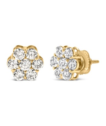 14K Yellow Gold 1 1/2 Cttw 7 Stone Floral Cluster Round Brilliant Cut Diamond Stud Earrings with Screw Backs (I-J Color, SI1-SI2 Clarity) Livraison rapide