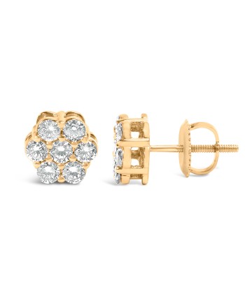 14K Yellow Gold 3/4 Cttw 7 Stone Floral Cluster Round Brilliant Cut Diamond Stud Earrings with Screw Backs (I-J Color, SI2-I1 Clarity) Par le système avancé 