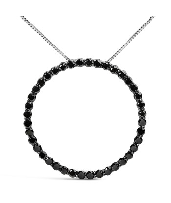 .925 Sterling Silver 2.0 Cttw Black Diamond Open Hoop Circle 18" Pendant Necklace (Black Color, I2-I3 Clarity) shop