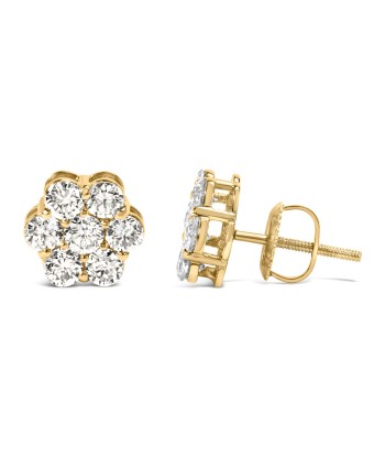 14K Yellow Gold 1 1/2 Cttw 7 Stone Floral Cluster Round Brilliant Cut Diamond Stud Earrings with Screw Backs (I-J Color, SI1-SI2 Clarity) Livraison rapide