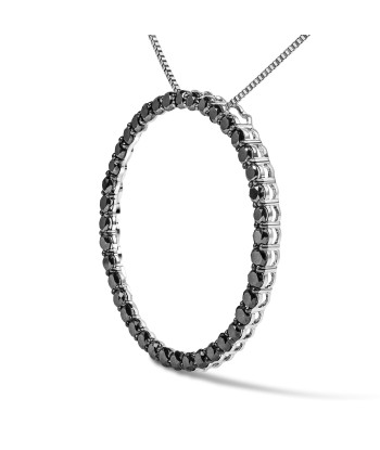 .925 Sterling Silver 2.0 Cttw Black Diamond Open Hoop Circle 18" Pendant Necklace (Black Color, I2-I3 Clarity) shop