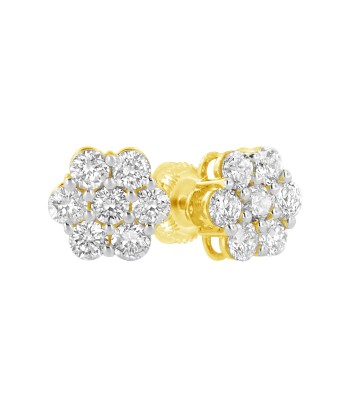 14K Yellow Gold 1 1/2 Cttw 7 Stone Floral Cluster Round Brilliant Cut Diamond Stud Earrings with Screw Backs (I-J Color, SI1-SI2 Clarity) Livraison rapide