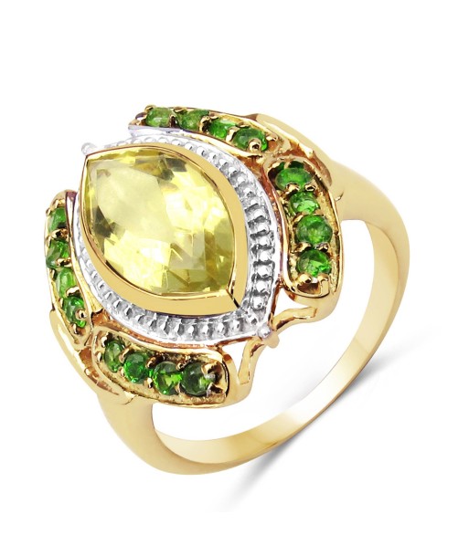 3.14 Carat Genuine Lemon Quartz and Chrome Diopside .925 Sterling Silver Ring store